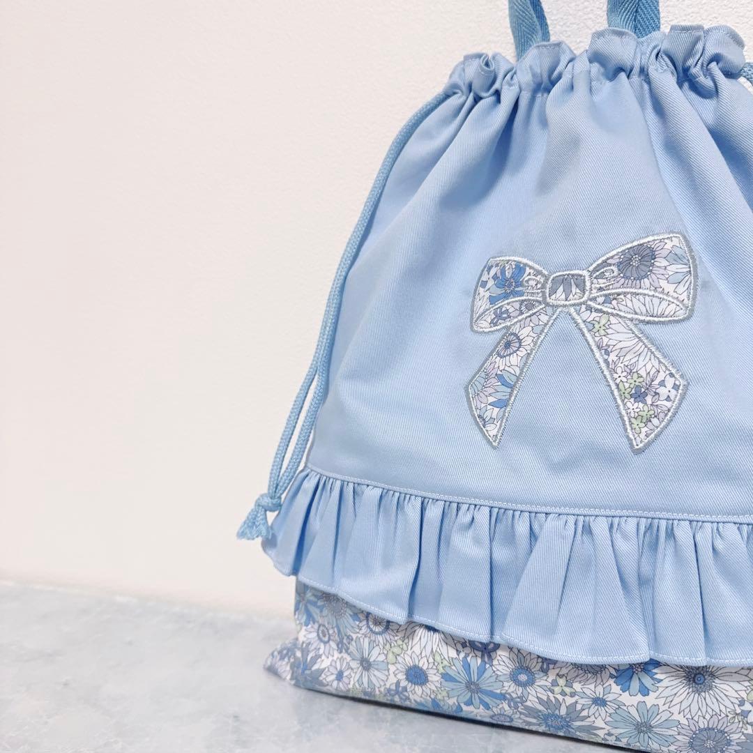 入園入学セット　レッスンバッグ　上履き袋　体操着袋　水色　女の子　3点　花柄