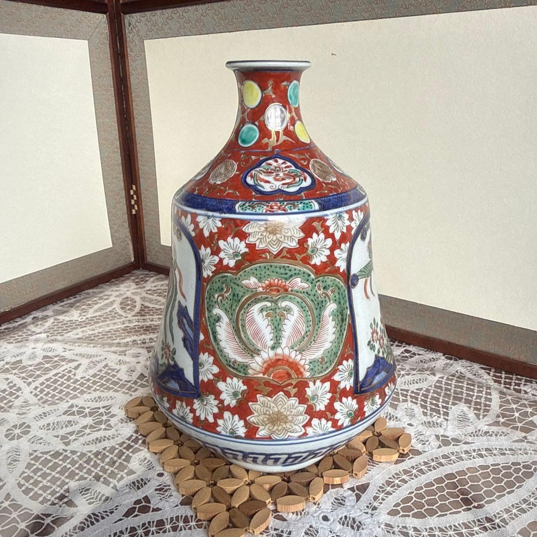 大聖寺伊万里　釣鐘型金彩鳳凰色絵割れニューありません　江戸末期明治前期美品セール