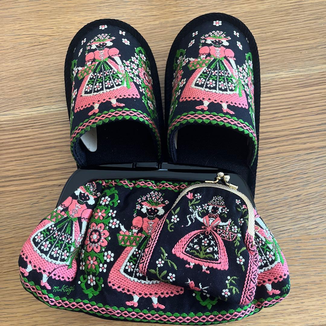 久家美智子　刺繍　スリッパ　スクラッチバック　がま口小物入れ