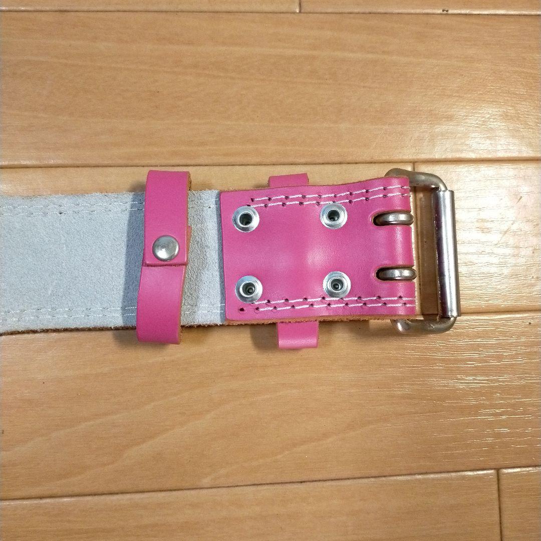 【未使用】GOLD'S GYM高級レザーウェストベルトEXピンクゴールドジム