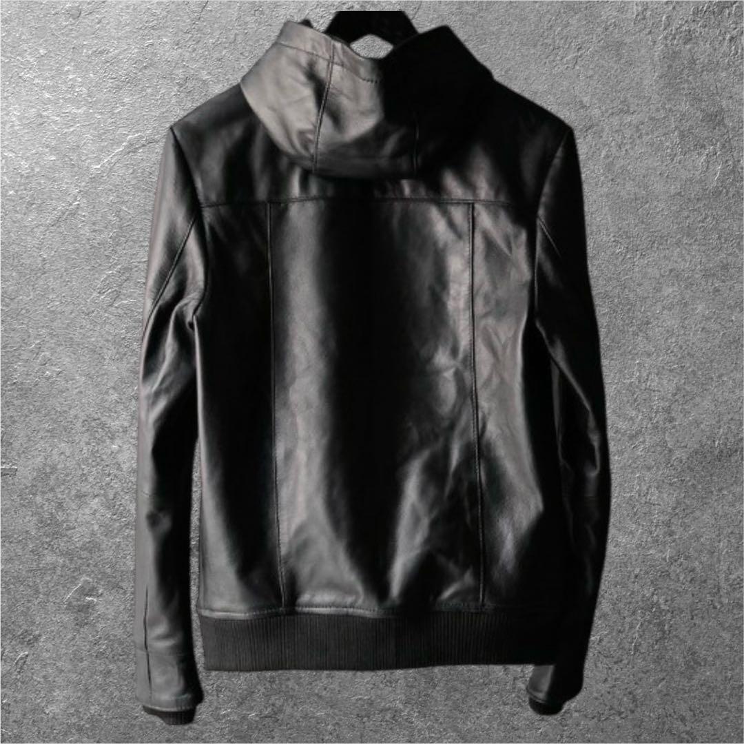 DeTaiLS ラムレザー 羊革 フーデッドレザーライダースジャケット XL 黒