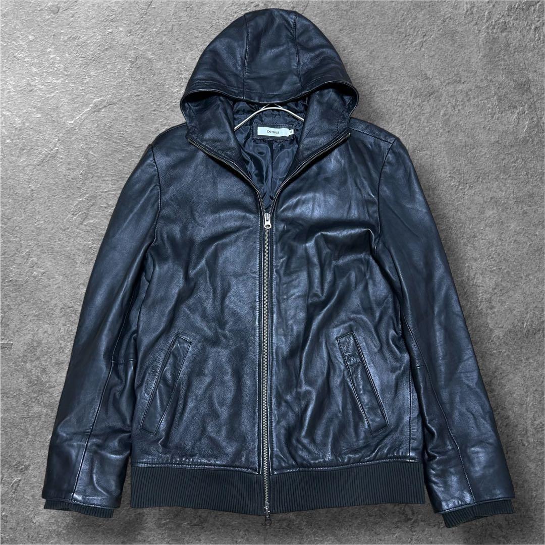 DeTaiLS ラムレザー 羊革 フーデッドレザーライダースジャケット XL 黒