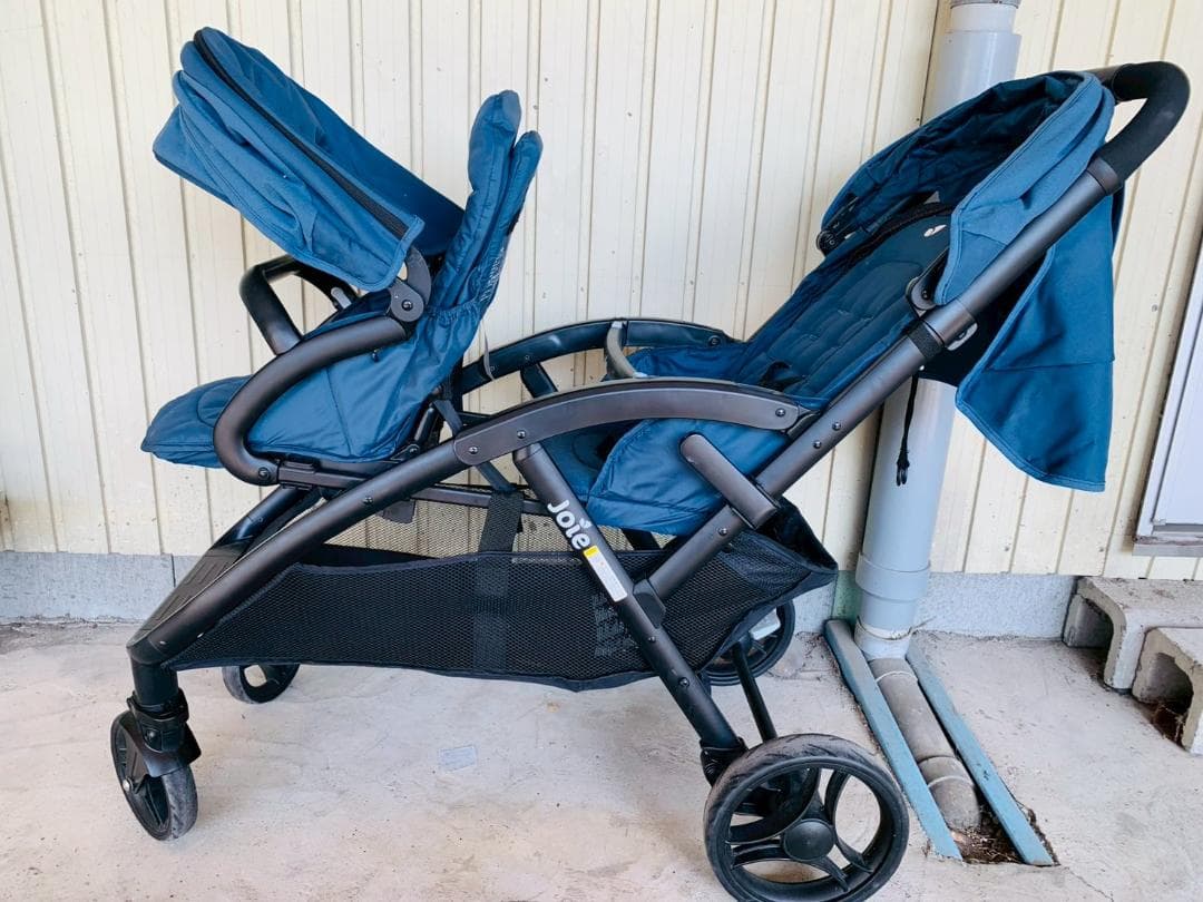65Z 送料込 Joie エヴァライトデュオ ダブルベビーカー ネイビー 中古品
