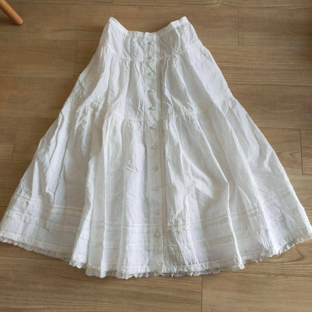 ピンクハウス　白　ホワイト　レース　コットン　スカート