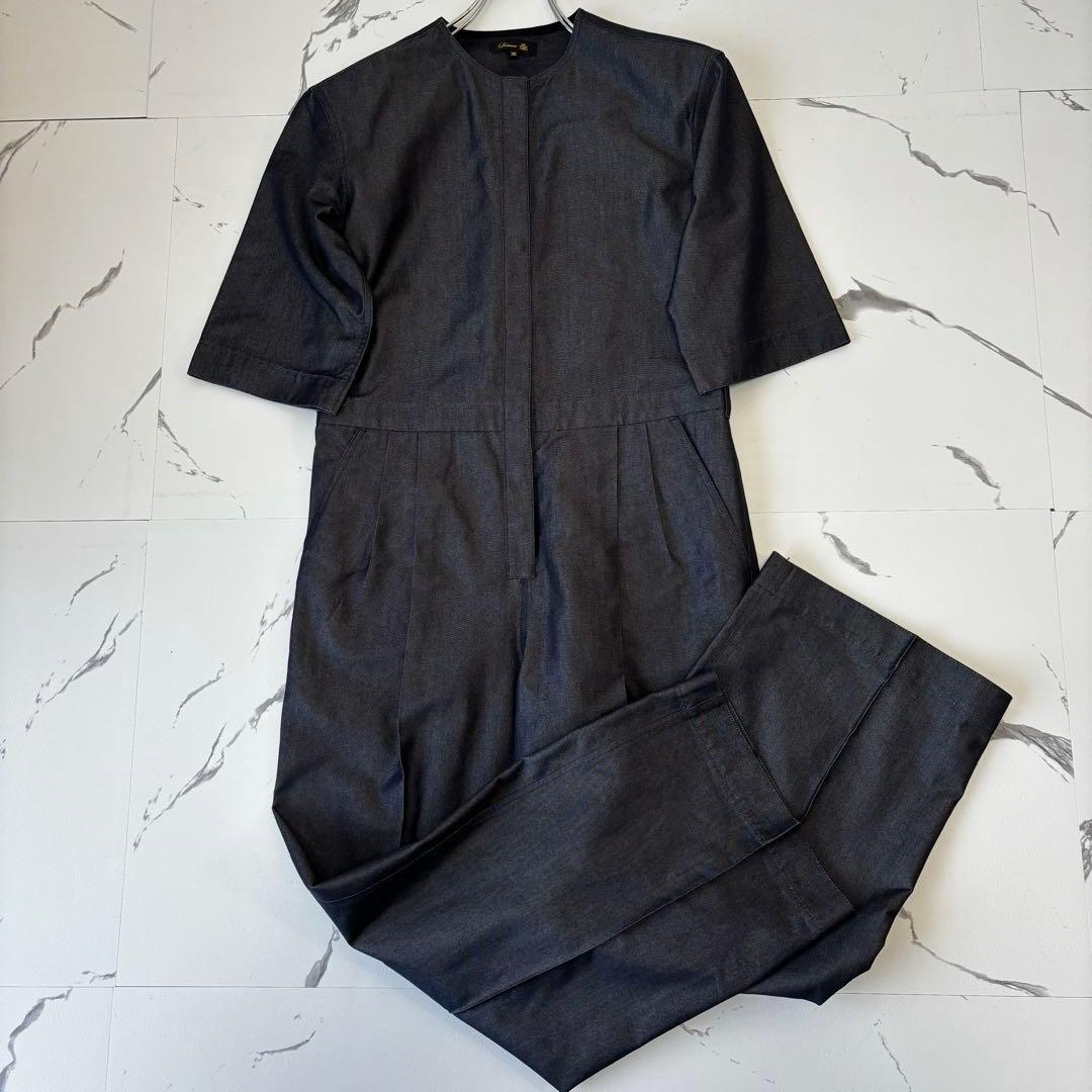 Drawer✨2023SS コットンシルクオールインワン　七分袖　インディゴ　S