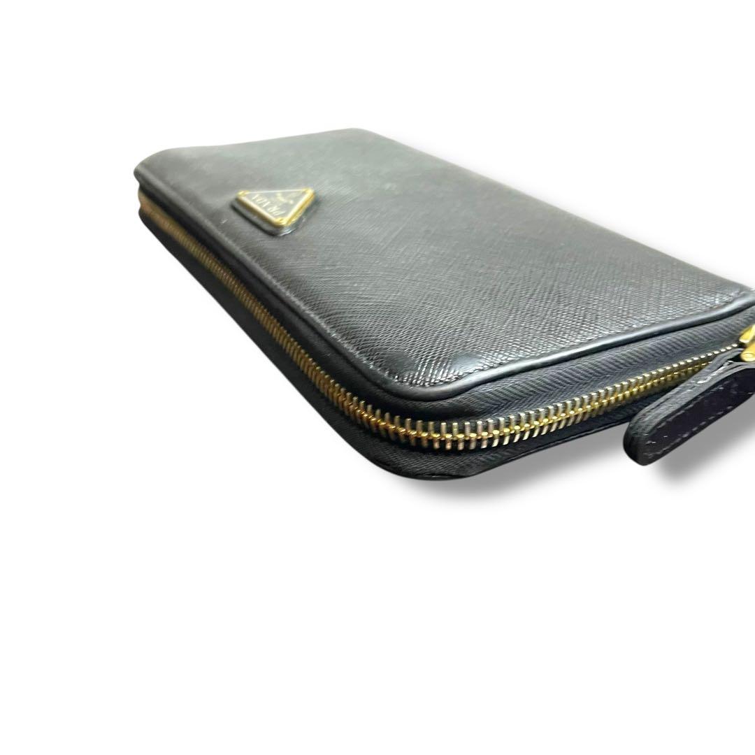 【高級】PRADA プラダ　ラウンドジップ　長財布　レザー　黒　三角ロゴ