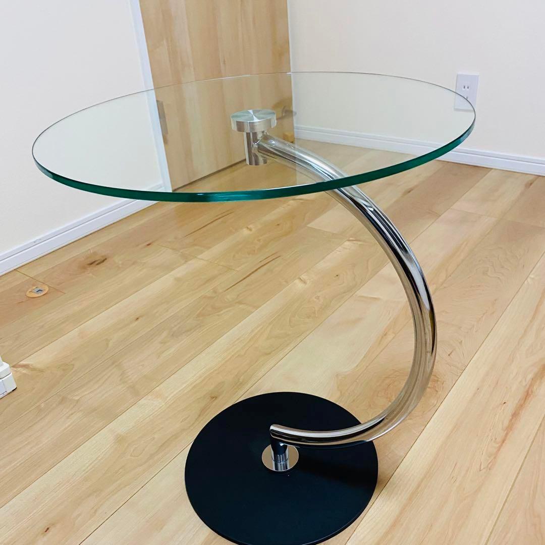 【美品】　クリア　ガラス天板　モダン　スタイリッシュ　サイドテーブル　あずま工芸