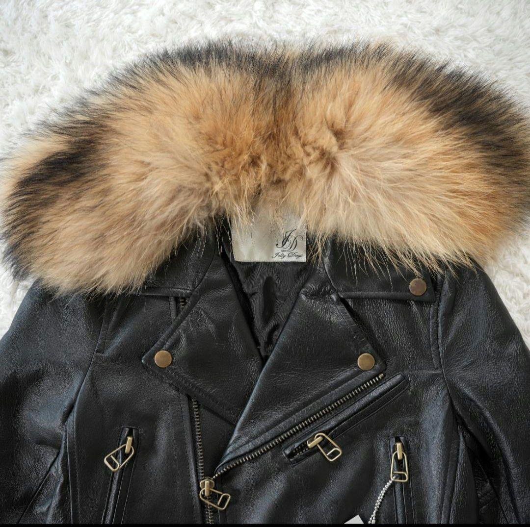 JOLLY DAYS　ラクーンファー付レザーライダースジャケット