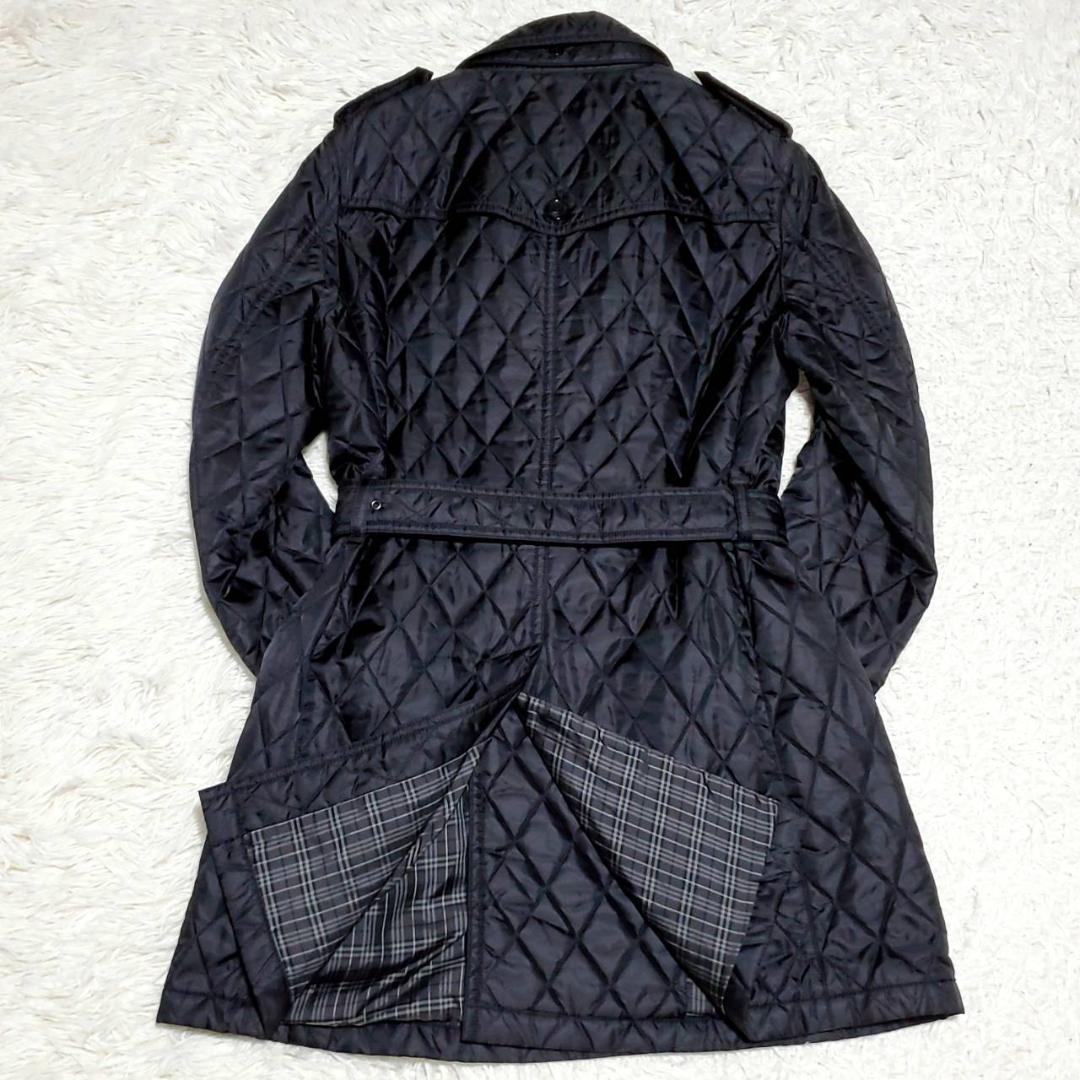 美品L バーバリーブラックレーベル 中綿キルティング トレンチ 黒 ノバチェック