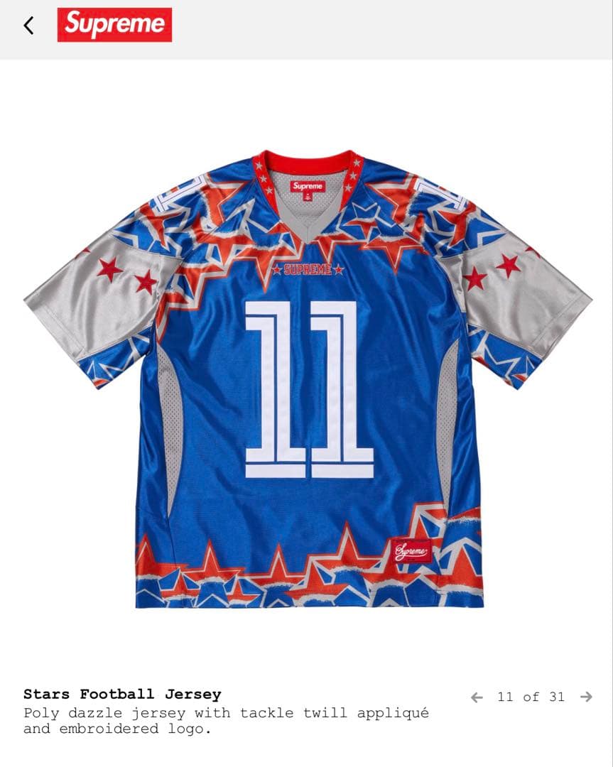新品国内シュプリーム25SSスターフットボール半袖シャツ Mユニフォームデニム