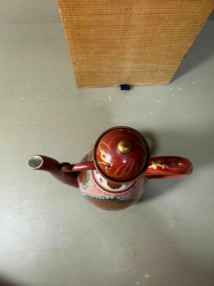 2642 九谷焼 角福　赤絵 金蘭手 仙盞瓶　酒器　時代物