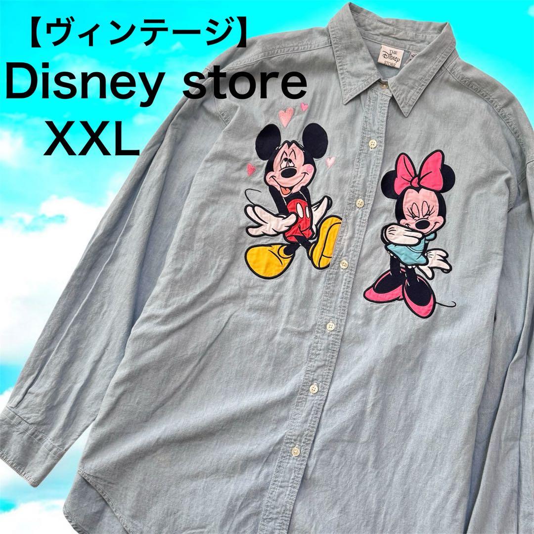 【ヴィンテージ】Disney Store ミッキー＆ミニー デニムシャツ XXL