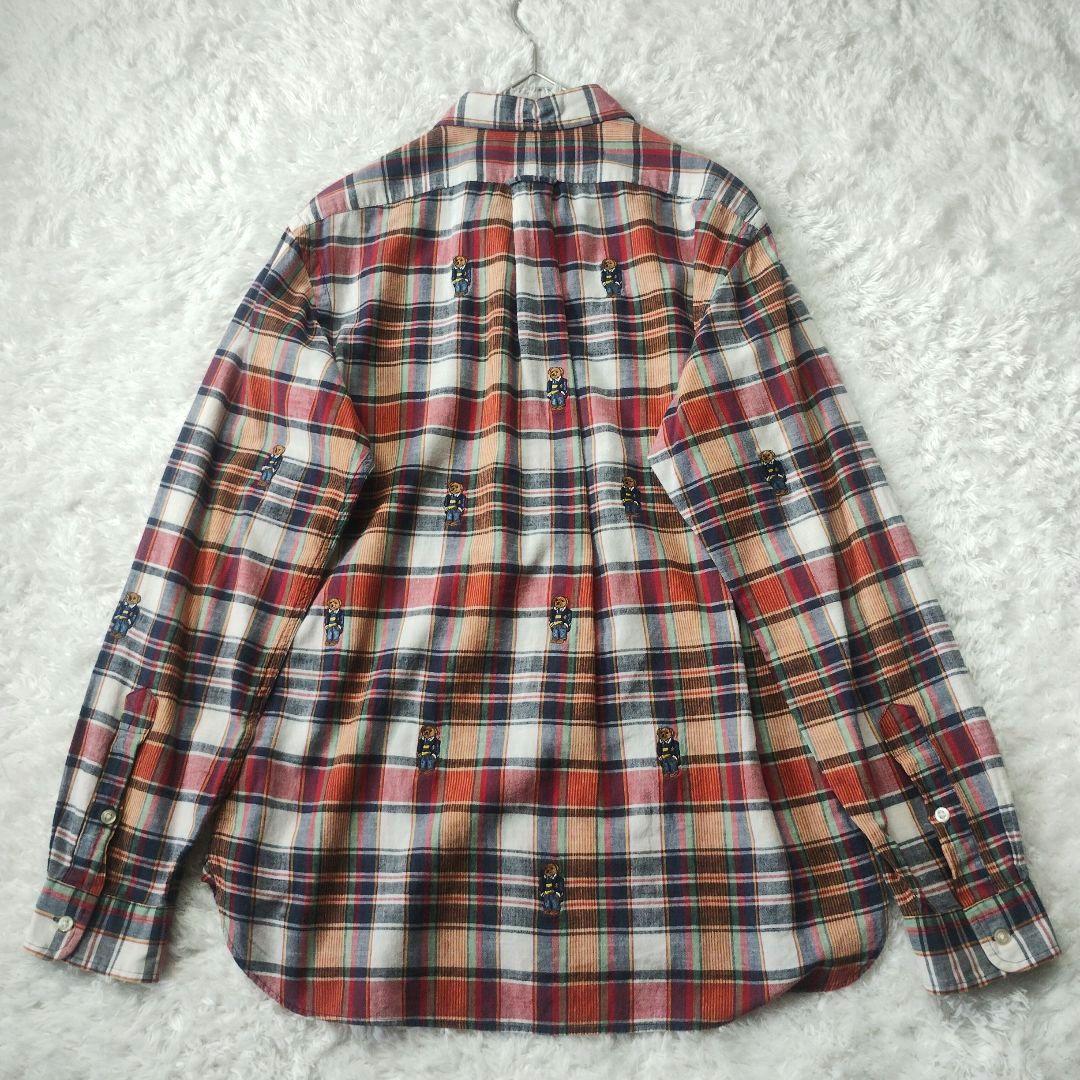 激レア◎美品　ラルフローレン　マドラスチェック　長袖シャツ　ポロベア　M　インド