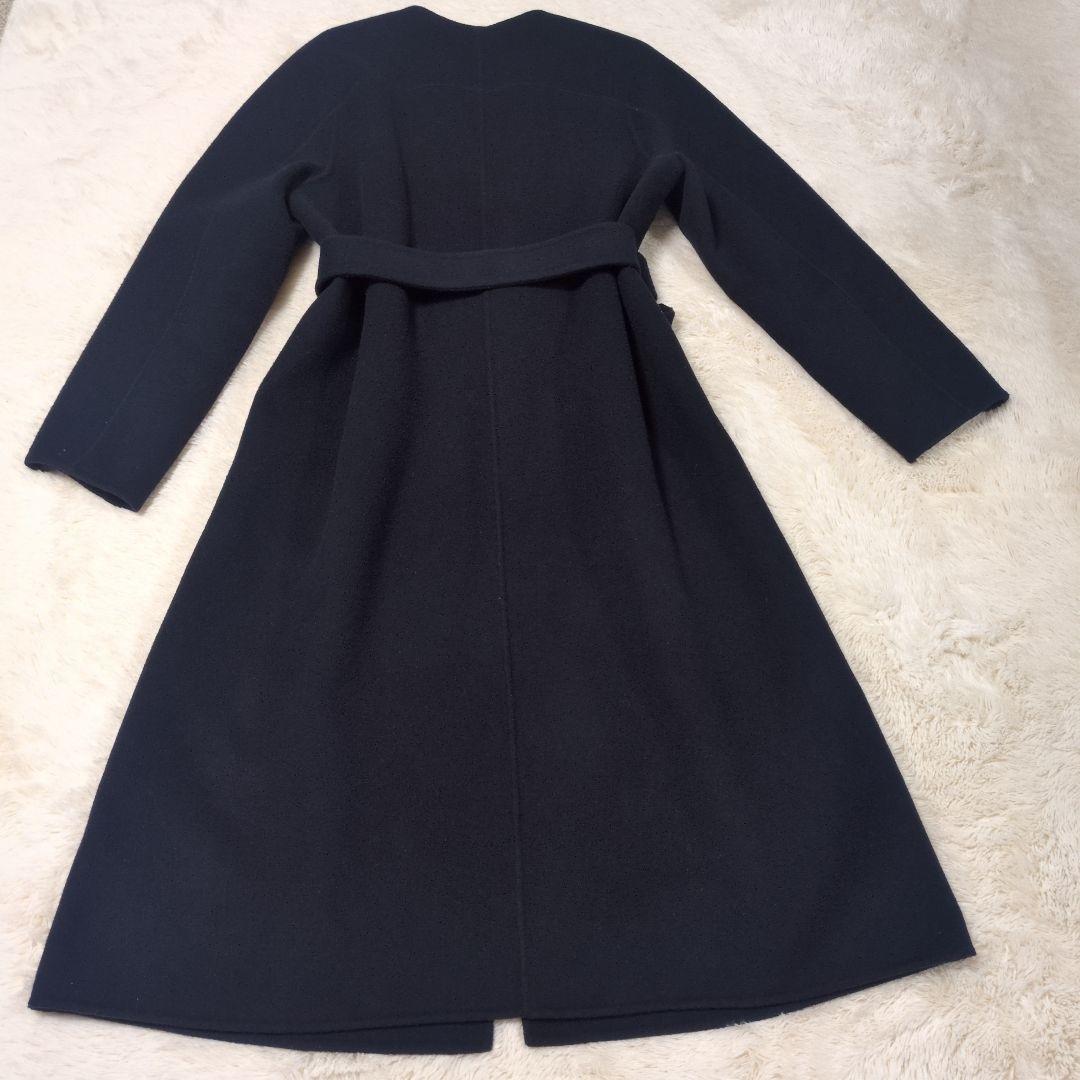 美品 ANAYI アナイ ウール ノーカラー ロングコート ベルト付き