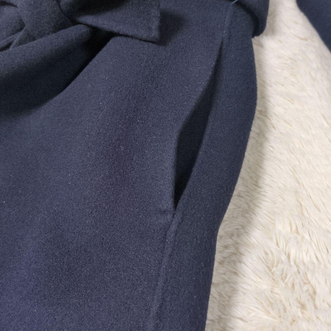 美品 ANAYI アナイ ウール ノーカラー ロングコート ベルト付き