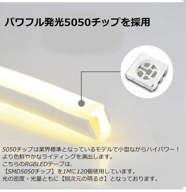 RGB 両面発光 EL蛍光チューブ管 ledテープ 5m リモコン付