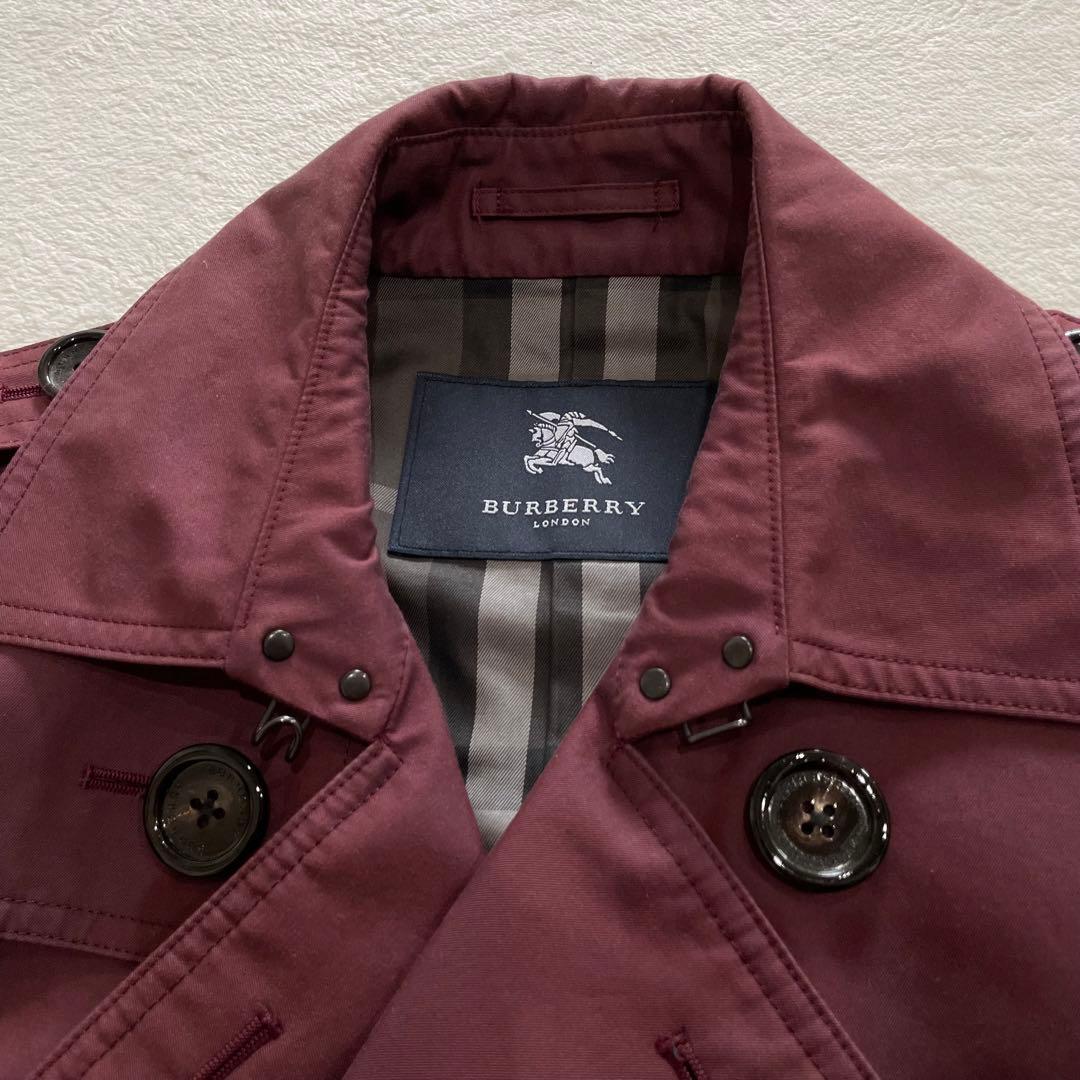 バーバリーロンドン　トレンチコート　ボルドー　メガチェック　ベルト　撥水加工