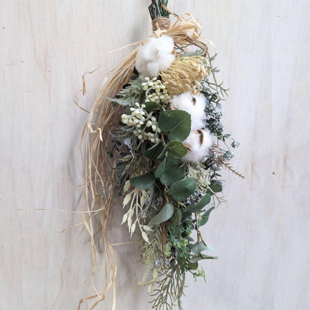 専用winter＊ユーカリ＆コットン&ピンクッション　ナチュラルフェイクスワッグ