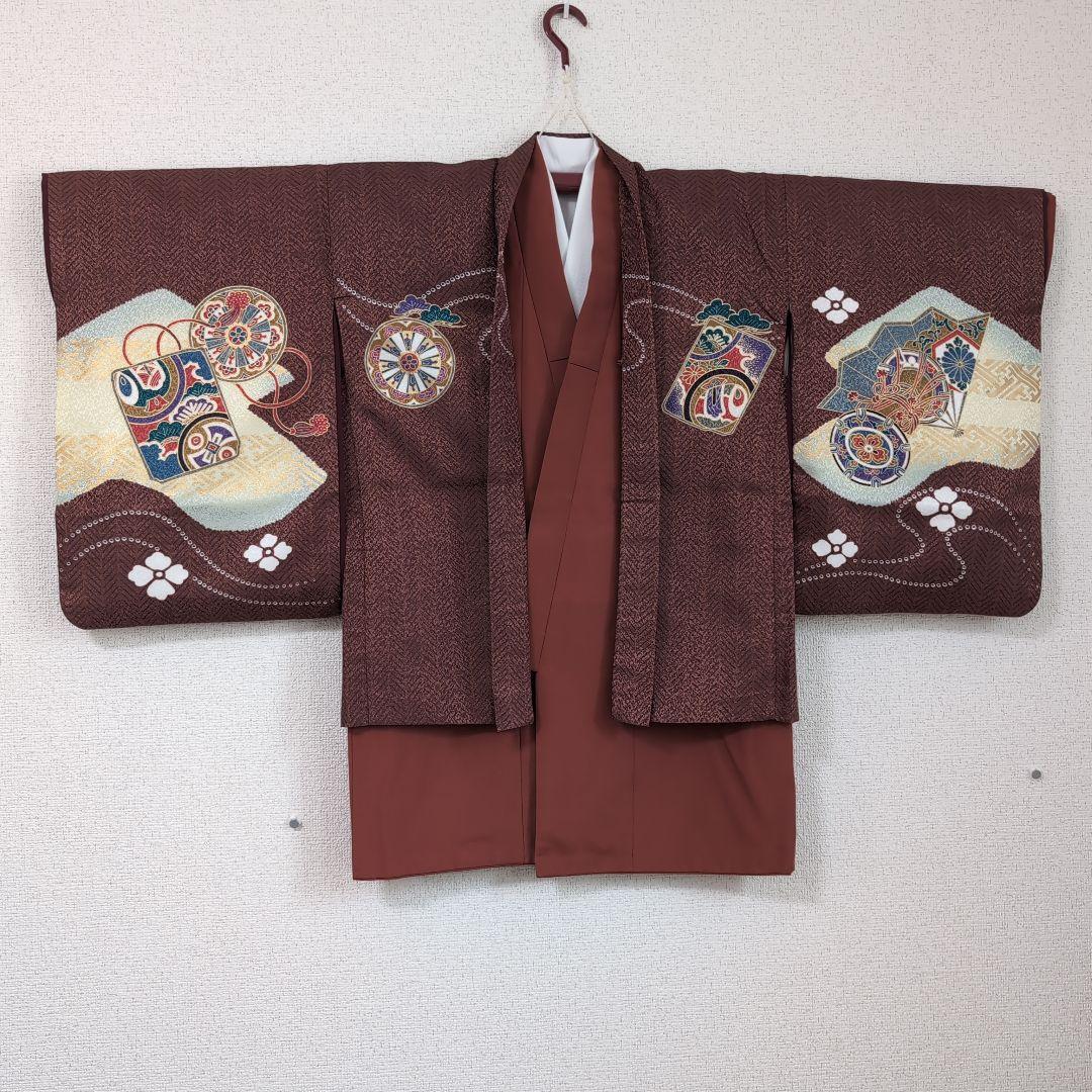 男の子 着物、羽織、長襦袢3個セット 茶色 美品
