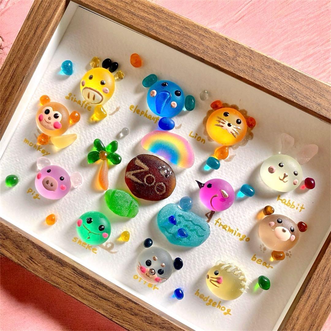 まんまる♡zoo❣️4800円　英名入り　ガラスアート　シーグラス　アニマル図鑑