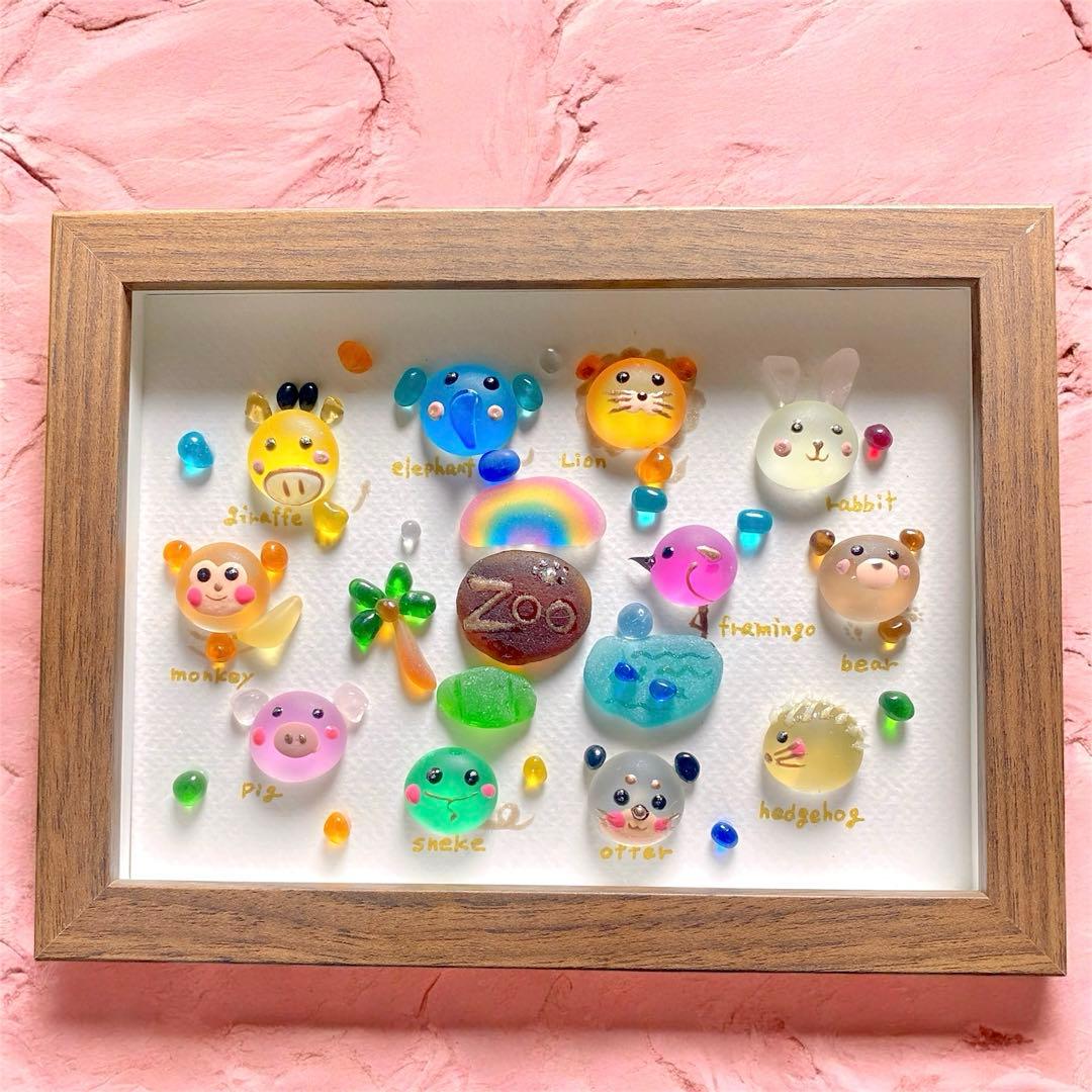 まんまる♡zoo❣️4800円　英名入り　ガラスアート　シーグラス　アニマル図鑑