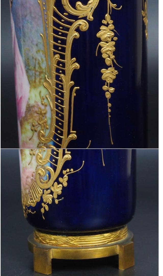 送料無料　18世紀1771年製　総手描き細密画 セーブル花瓶
