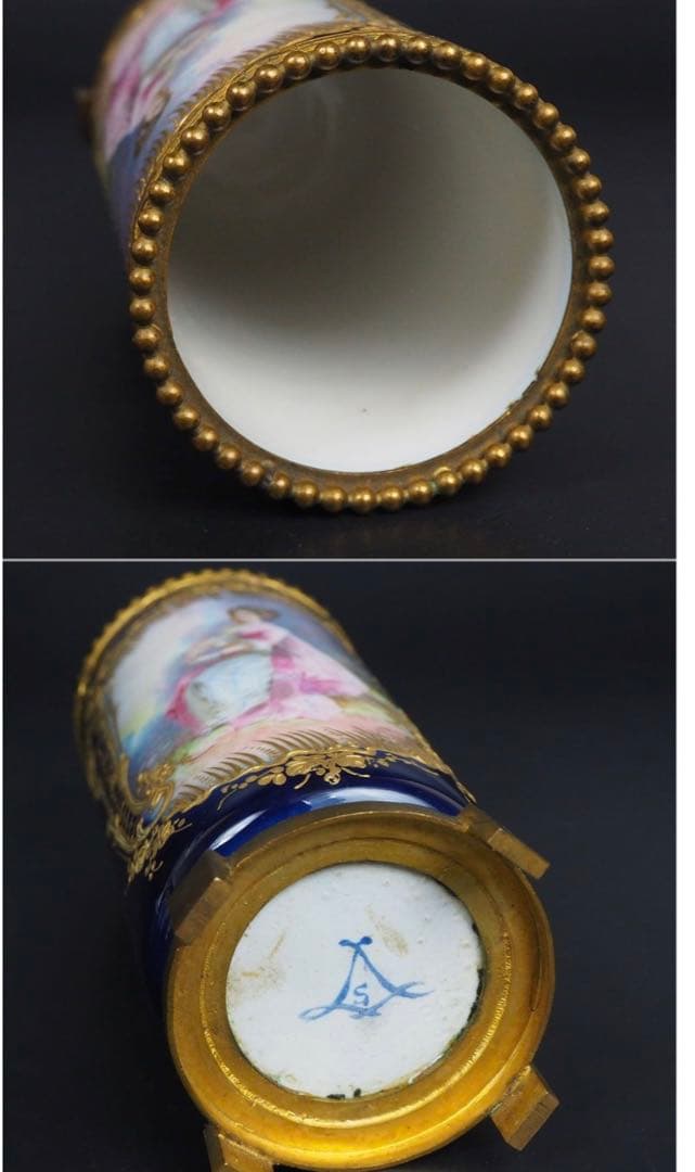 送料無料　18世紀1771年製　総手描き細密画 セーブル花瓶