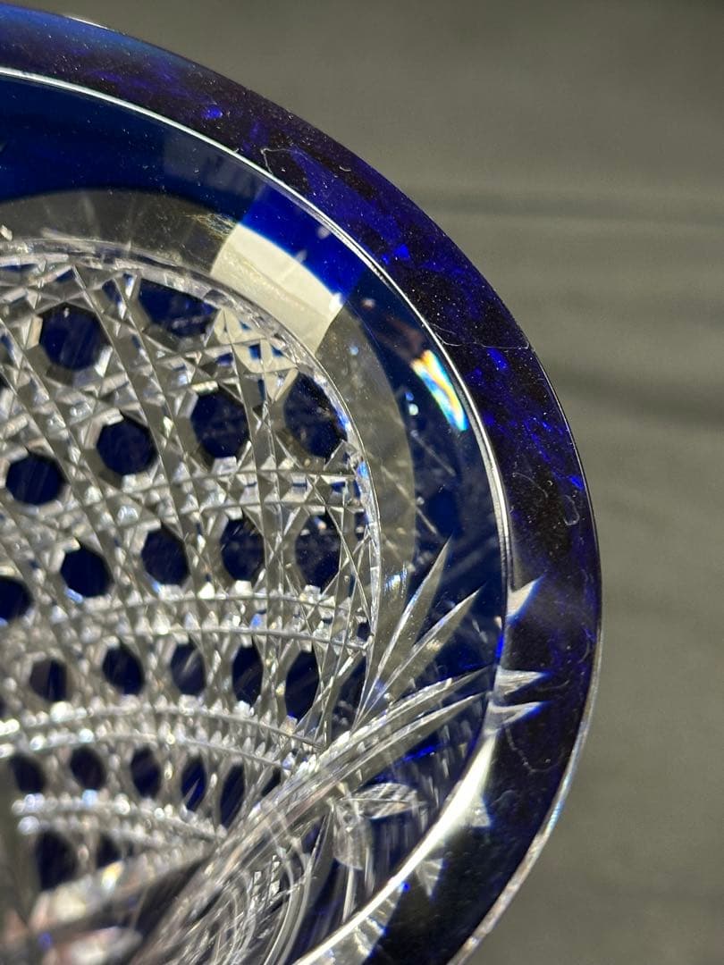 【使用美品】江戸切子　切子　花器　花瓶　壺　泰典　青　ブルー　20.5cm