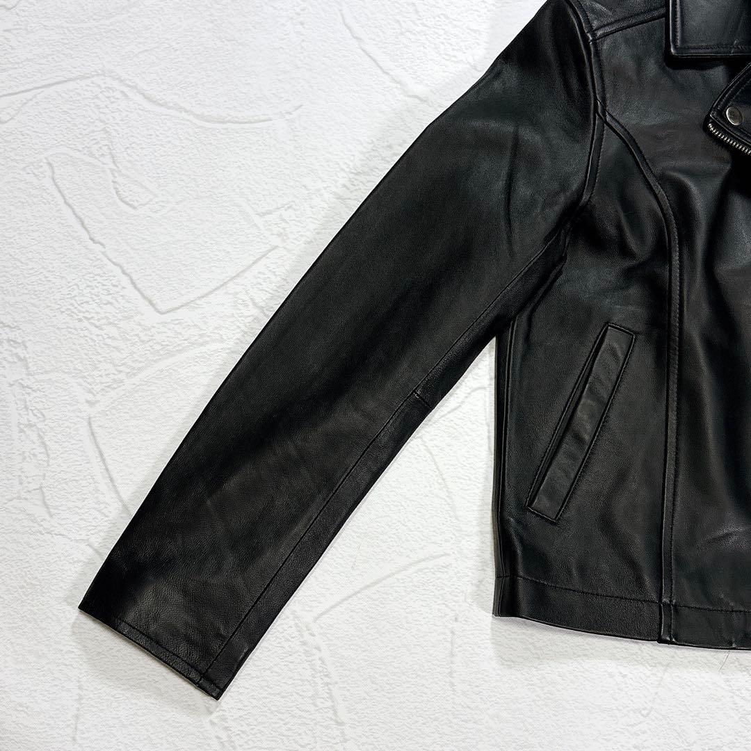 ✨美品✨もりのがっこう ラムレザー ダブルライダースジャケット ブラック
