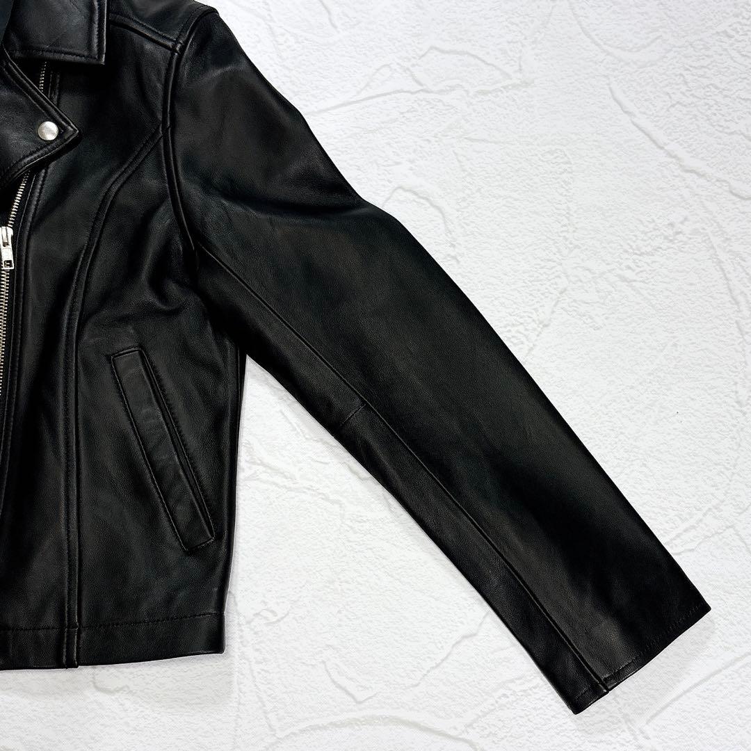 ✨美品✨もりのがっこう ラムレザー ダブルライダースジャケット ブラック