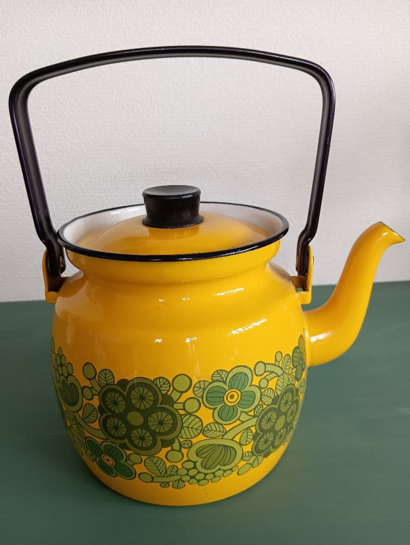 フィネル　アンティーク　花柄やかん 黄色