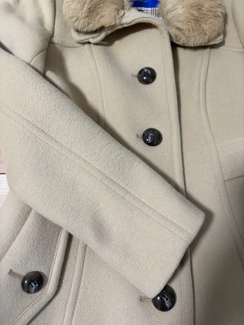 BLUE LABELブルーレーベルリアルファー付ベージュロングコート サイズ38