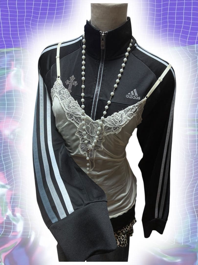 y2k十字架adidasビジュー3本線トラックジャケット古着屋パンク平成ギャル