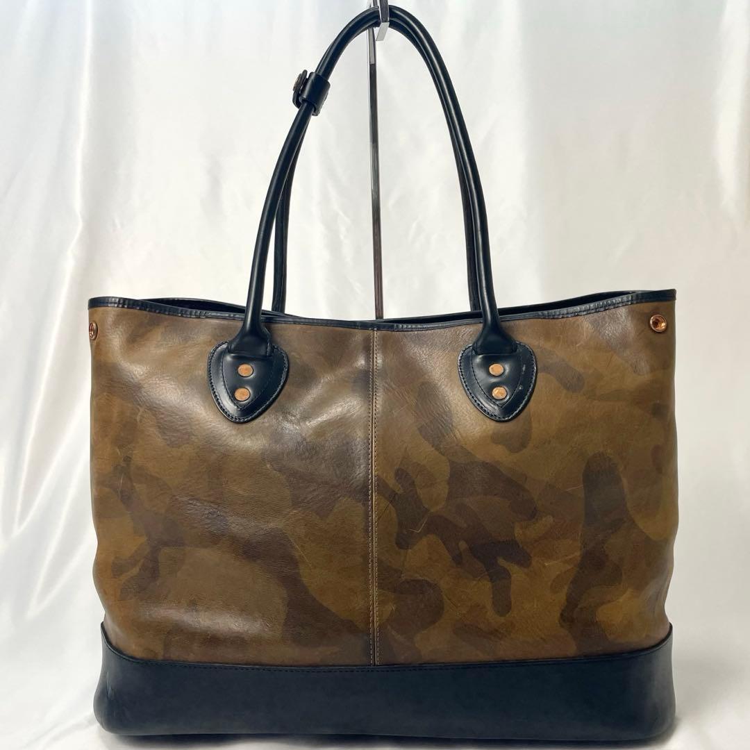【美品 A4◎】 モブリス トートバッグ レザー カモフラ 肩掛け 自立 大容量