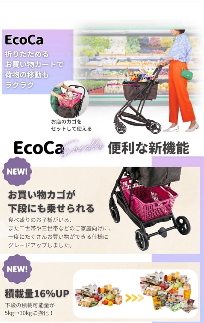EcoCa エコカエクセラ 【保冷バッグ2個セット】 ショッピングカート 台車