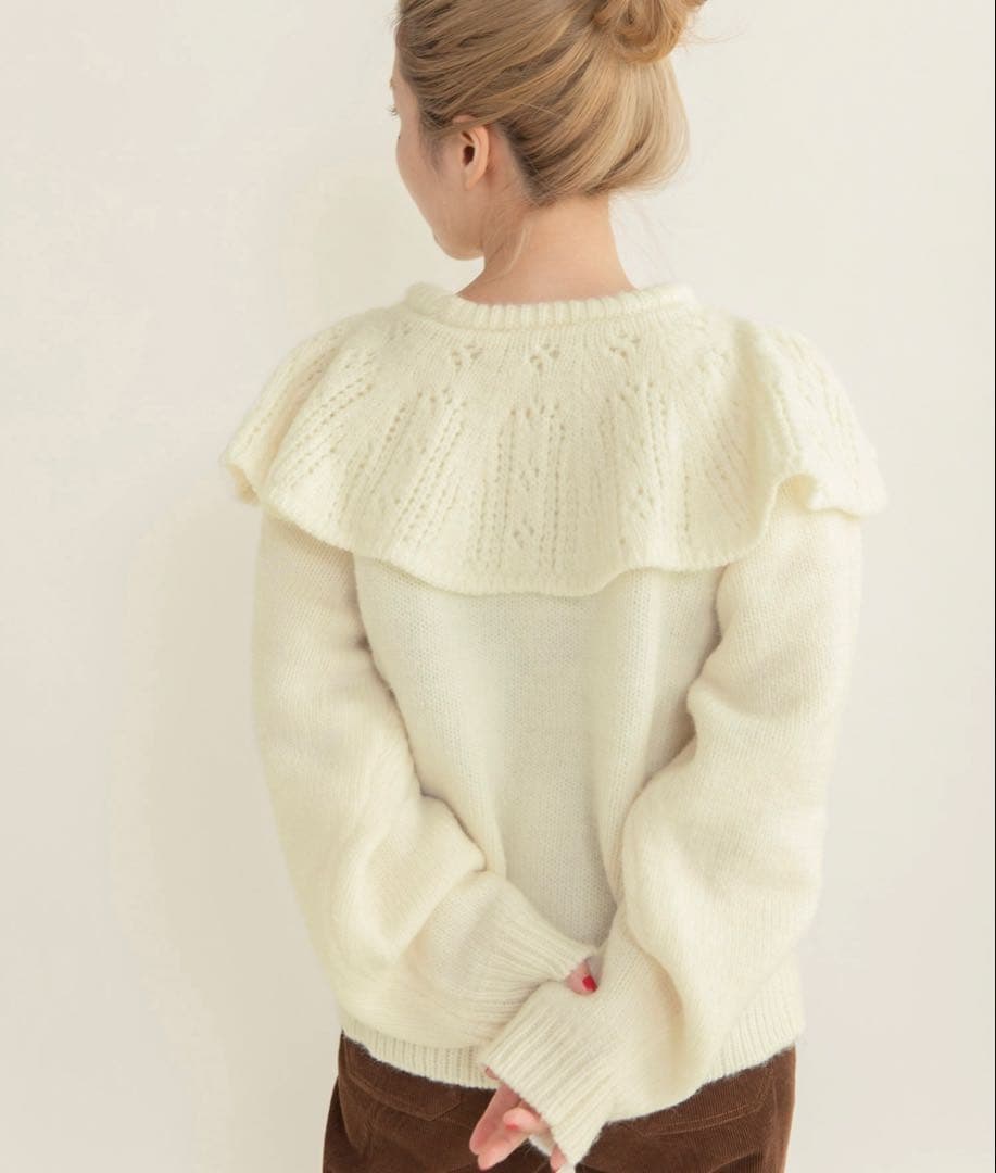 1/3Wool 透かし編みケープ襟プルオーバー