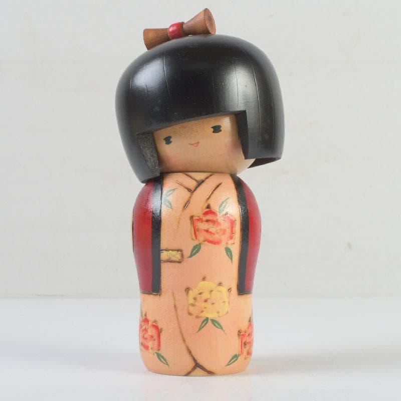 伝統工芸　創作こけし　内閣総理大臣賞受賞　岸貞男作　野ばら　共箱　V　9813