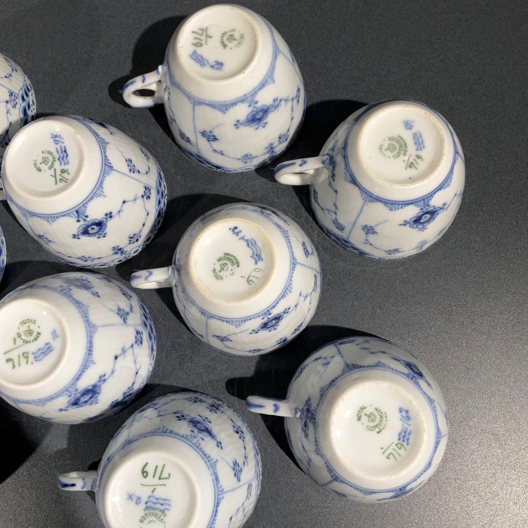 カップ＆ソーサー10客　ブルーフルーテッド　ハーフレース　6R0860ダ