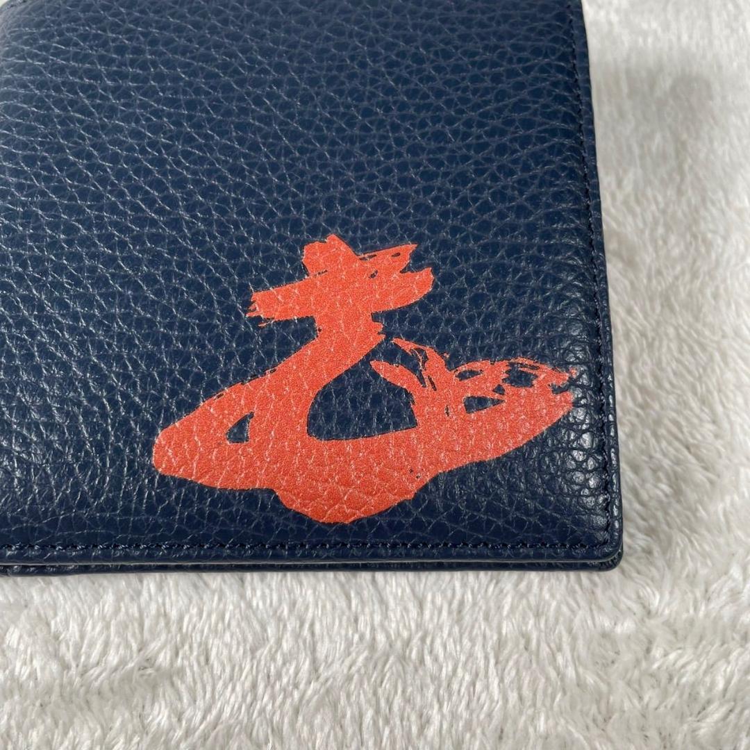 新品 ヴィヴィアンウエストウッド 二つ折り財布 レザー ネイビー オレンジ