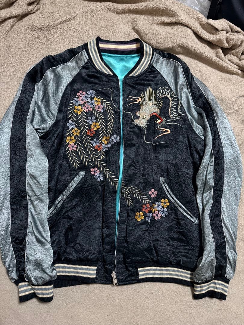 美品 ２面用 TK 龍 桜 日本限定 スカジャン vintage レーヨン