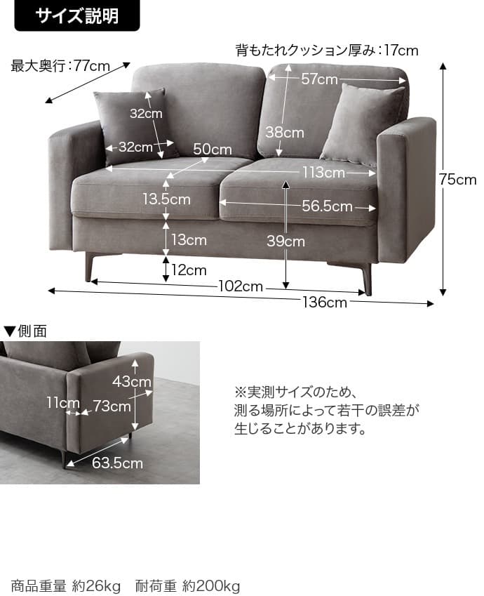 【送料無料】Ally 2人掛けベロアソファ 高品質 椅子 クッション付き