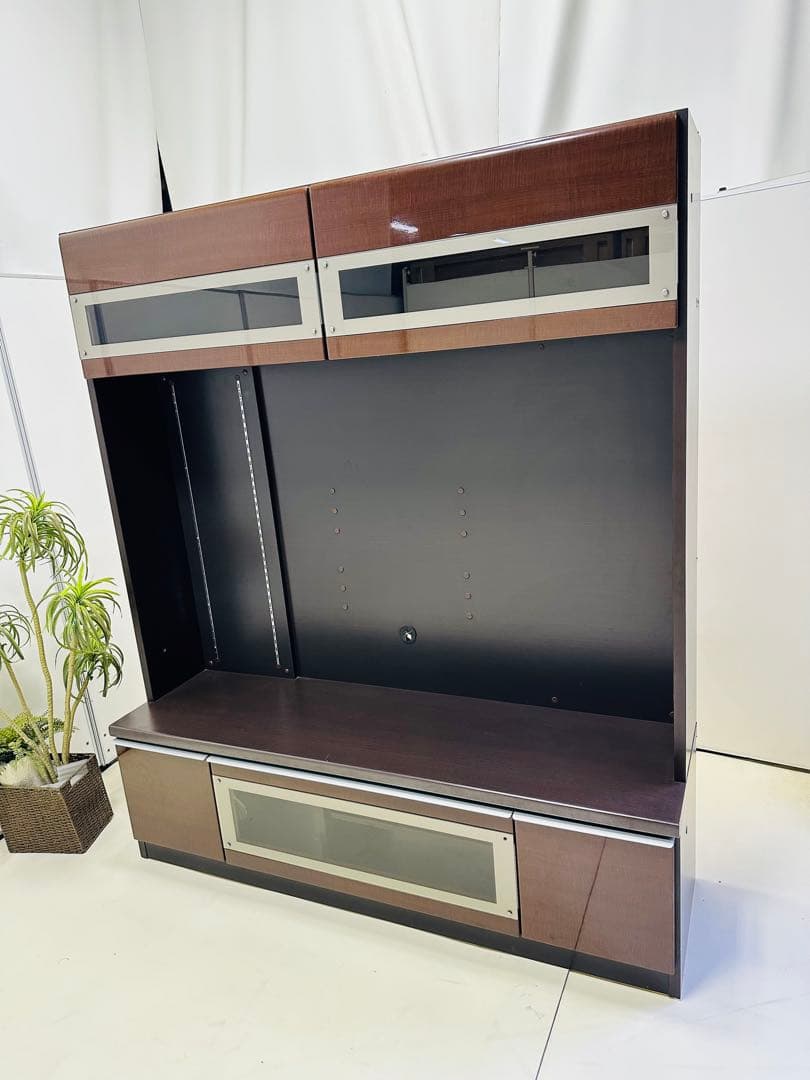 モダンテレビ台 ダークブラウン 引き出し付きテレビ台ハイタイプ