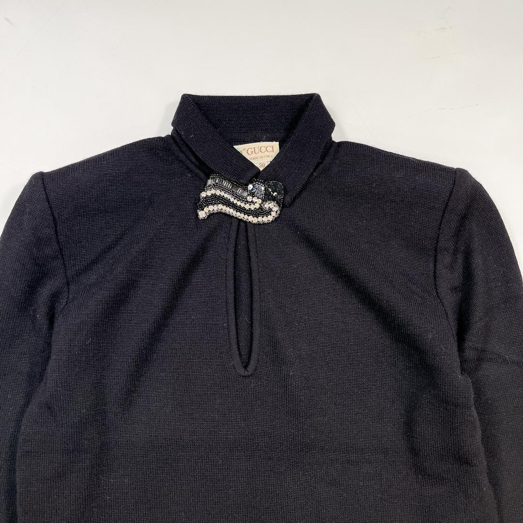 GUCCI グッチ ラインストーン カシミヤ混ウール ニット セーター 黒 38