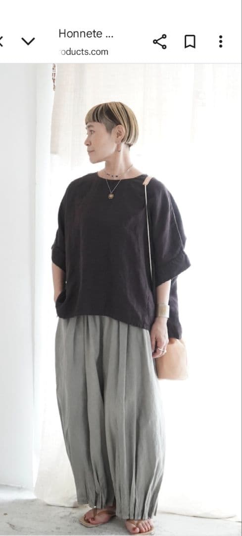 Honnete オネットアイリッシュリネン NewクルーネックT