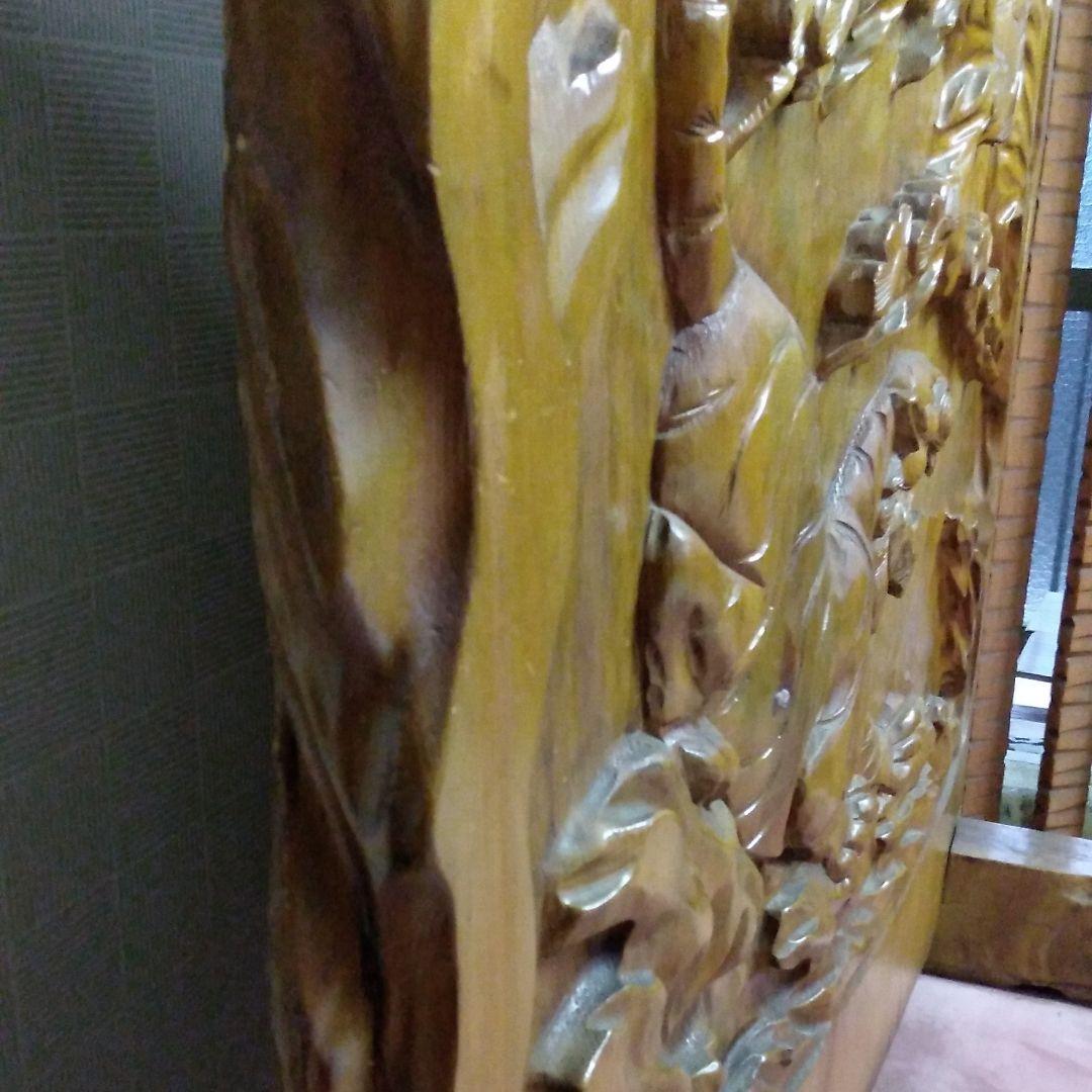 【大型衝立】① 木彫り 一体彫り 虎 鷲 アンティーク