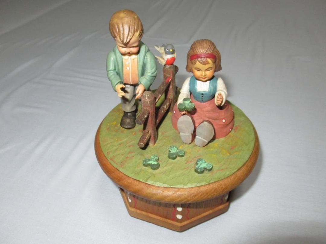 美品希少 1960年代 スイス製◆トーレンス社 木製オルゴール 牧場の少年と少女