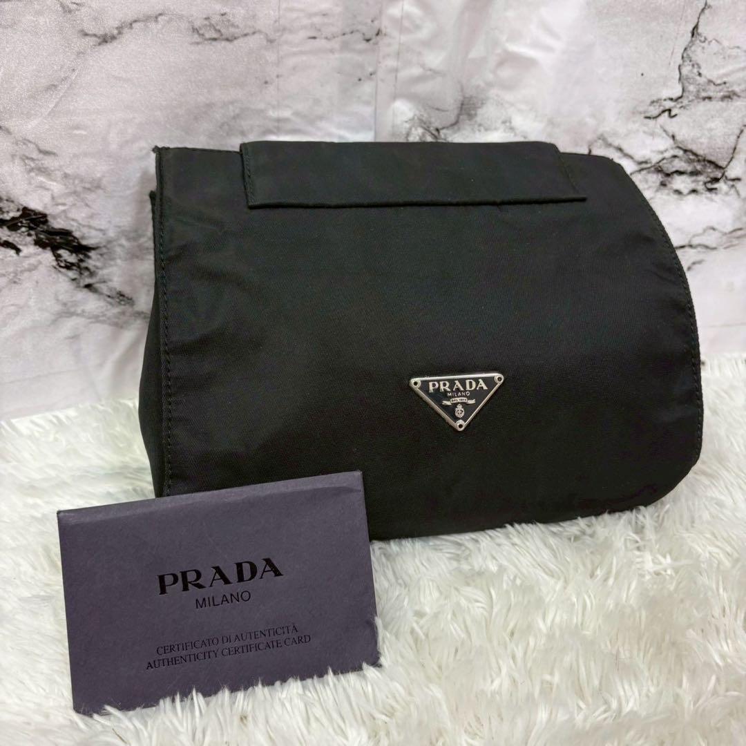 PRADA アクセサリーポーチ ナイロン 三角ロゴ ギャランティ付 MV459
