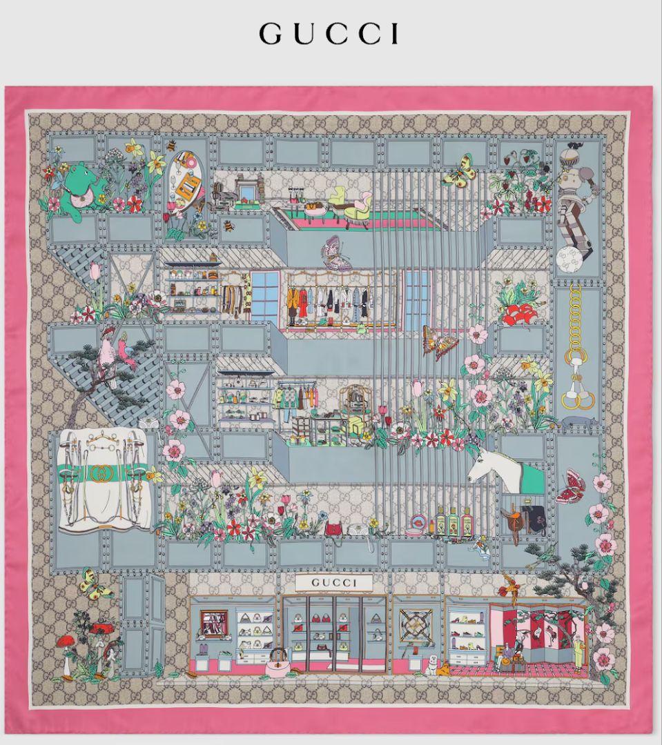 GUCCI グッチ プリント シルクツイル スカーフ ギフトボックス 新品未使用