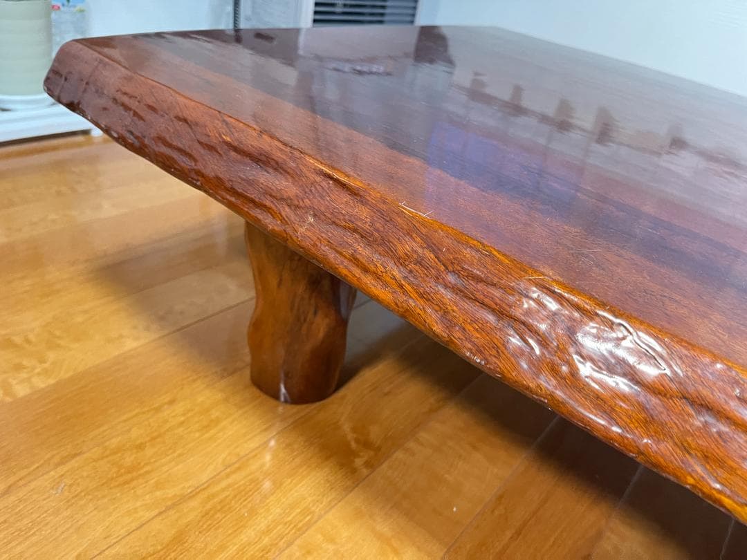 【送料無料】天然木 一枚板ローテーブル 木製座卓 約85×150cm 光沢仕様