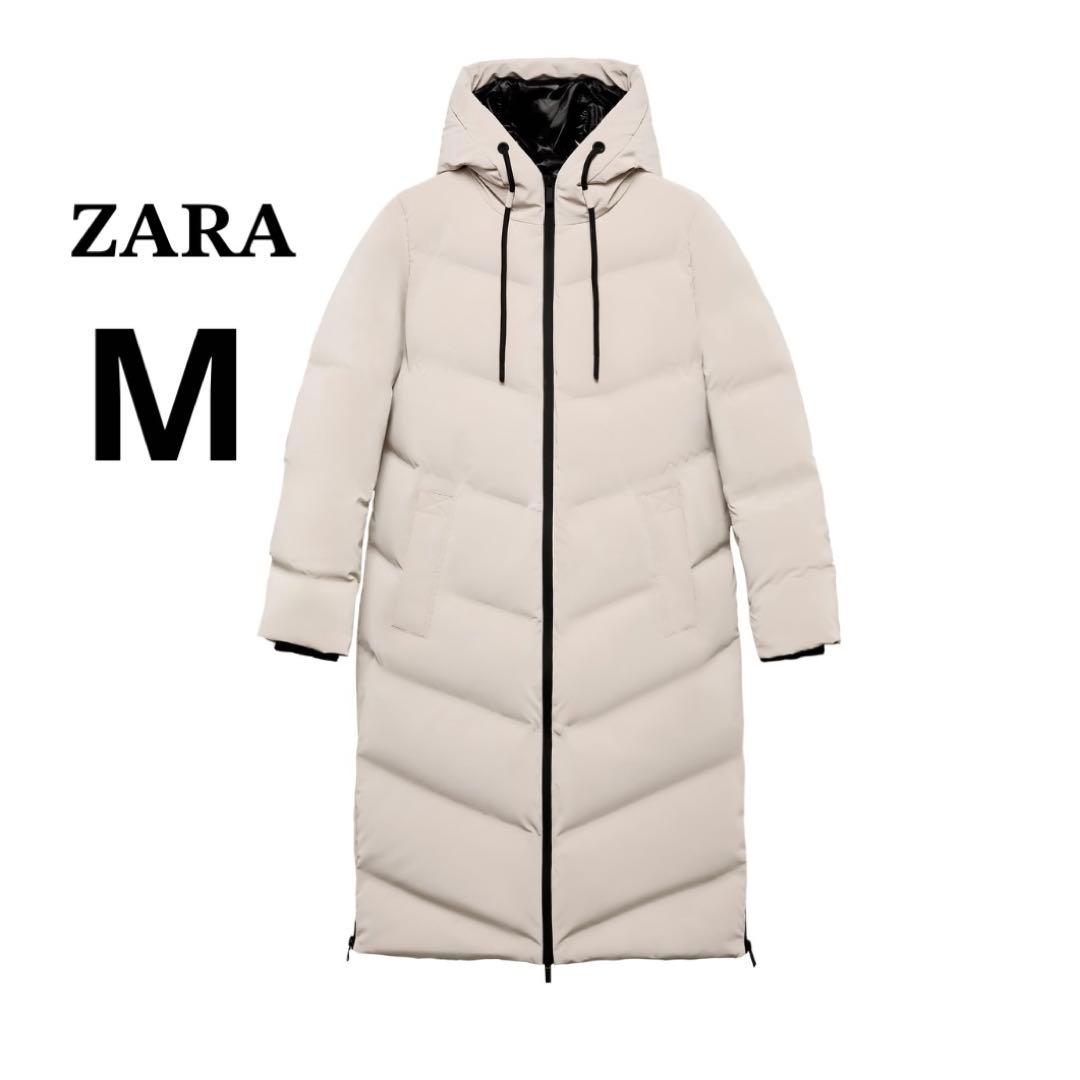 ZARA ウィンドプルーフフード付きロングラバー加工アノラック M